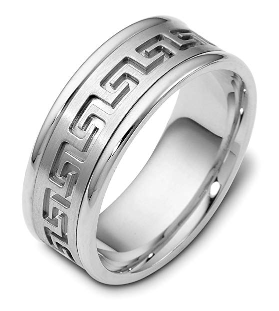 Womens Sterling Silver, Greek Key Embossed 8MM Wedding Band