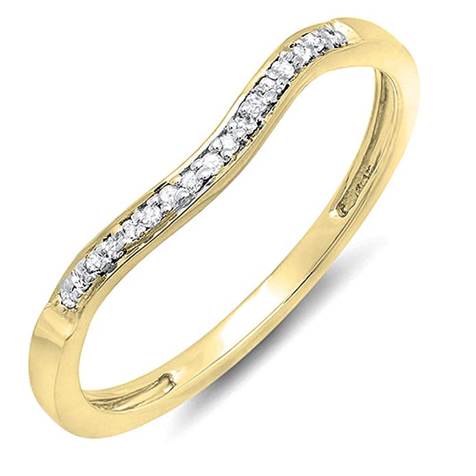 0.10 Carat (ctw) 10K Gold Round Diamond Ladies Anniversary Wedding Band Guard Ring 1/10 CT