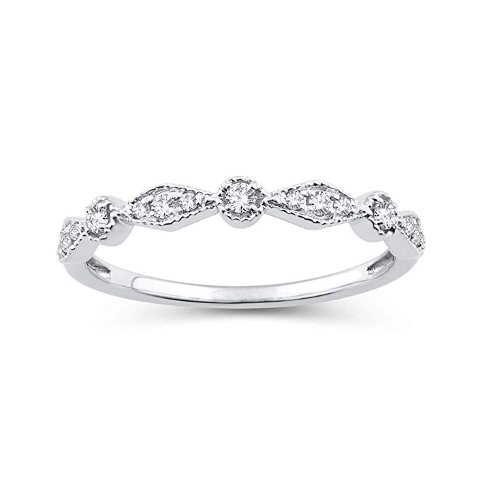 0.15 Cttw Diamond Alternating Vintage-Style Stackable Band in 10K White Gold