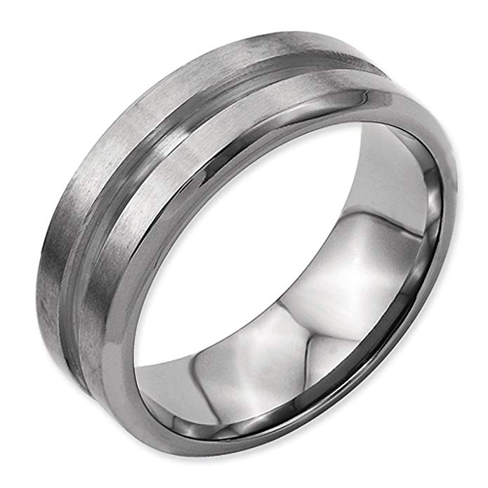 8mm Beveled Edge Brushed and Polished Finish Grooved Designer Titanium Contemporary Wedding Band