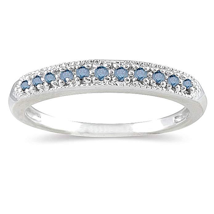 1/10 Carat TW Blue Diamond Wedding Band in 10K White Gold