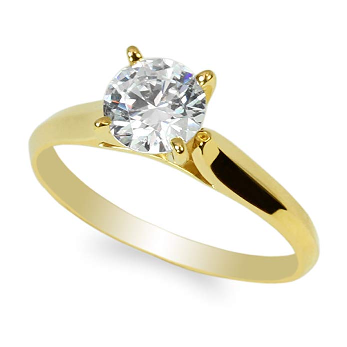 JamesJenny 10K Yellow Gold 1.0ct Round CZ Classic Solid Engagement & Wedding Solitaire Ring Size 4-10