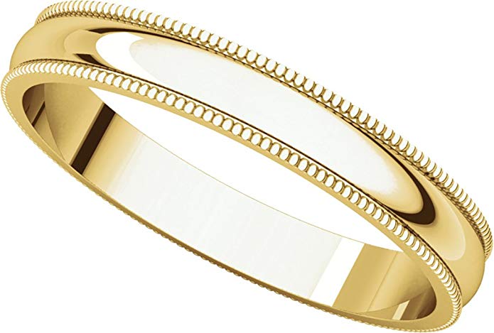 Womens 10K Yellow Gold, Light Milgrain Wedding Band 3MM