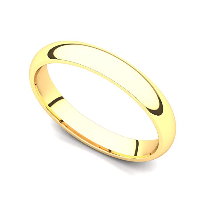 14k Yellow Gold 3mm Classic Plain Comfort Fit Wedding Band Ring