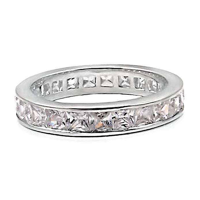 Trustmark Silver 3mm 3.2ct Princess-cut IOF CZ Wedding Eternity Band Ring, Princess Delia 3043A