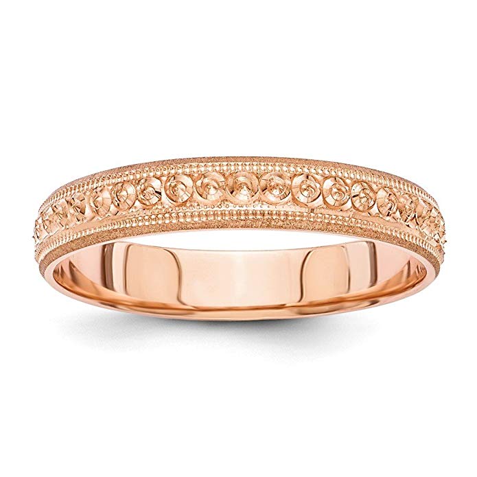 14K Rose Gold 3mm Design Etched Wedding Band