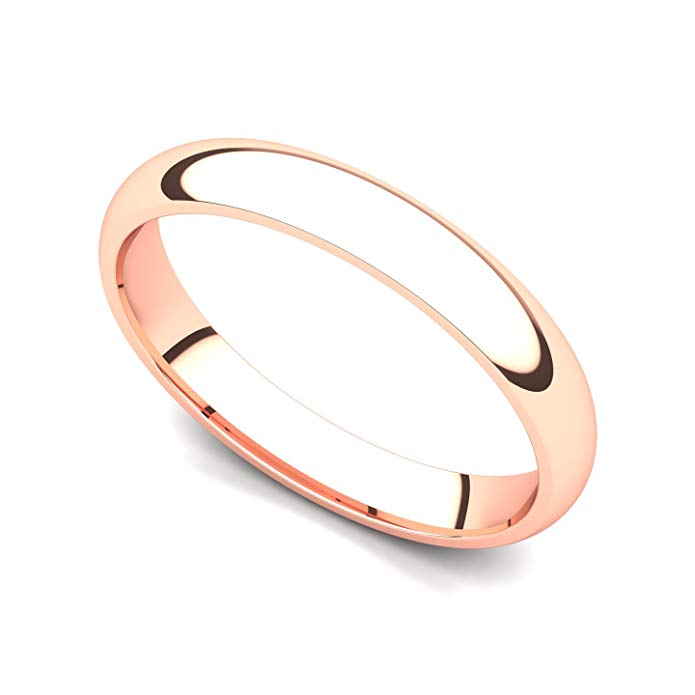 14k Rose Gold 3mm Classic Plain Comfort Fit Wedding Band Ring