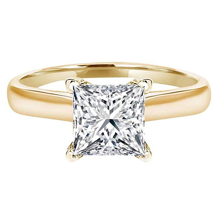 Clara Pucci 0.80 CT Princess brilliant Cut CZ Designer Solitaire Ring 14k Yellow Gold