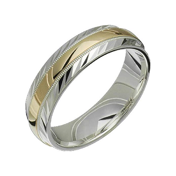 Alain Raphael 2 Tone Sterling Silver and 10k Yellow Gold 6 Millimeters Wide Wedding Band Ring