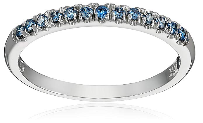 Pave Set Fancy Blue Diamond Wedding Anniversary Band 10k White Gold (1/4 Cttw)