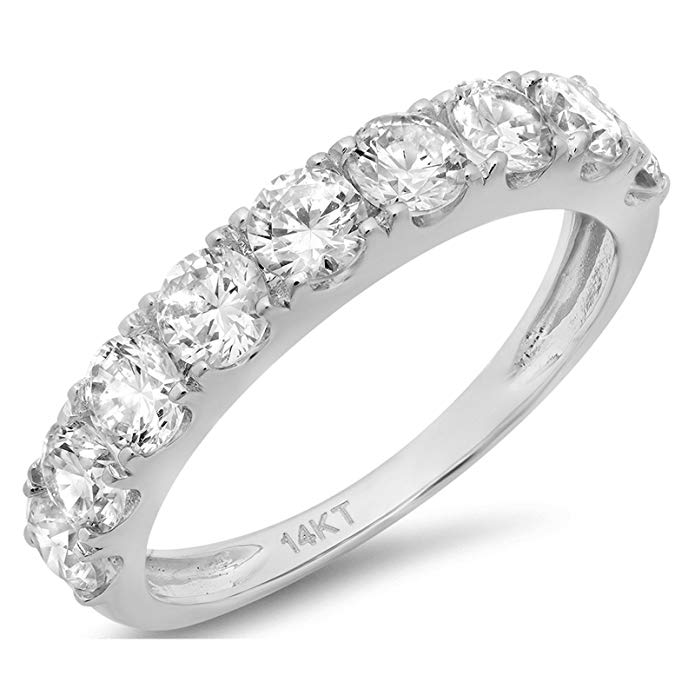 Clara Pucci 1.30 CT Round Cut CZ pave set Designer Solitaire Band Ring 14kt White Gold