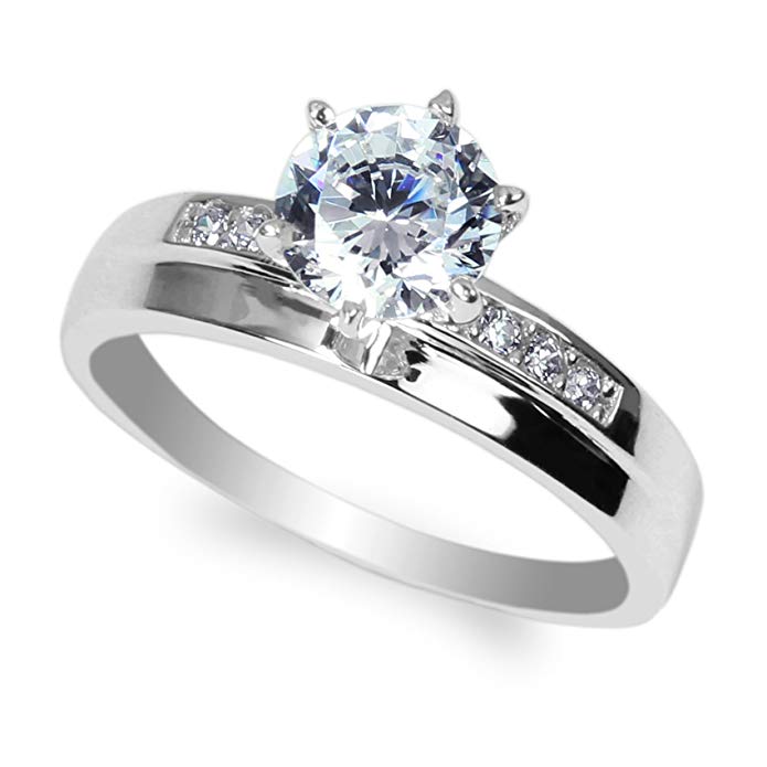 JamesJenny Ladies 14K White Gold 1.1ct Round CZ Engagement & Wedding Solitaire Ring Size 4-10