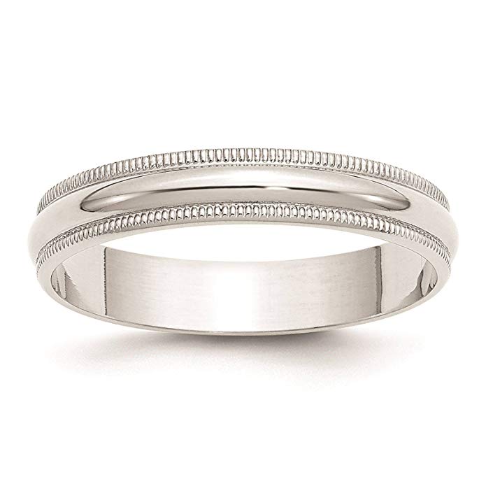 10k White Gold 4mm Light Milgrain Half Round Wedding Ring Band Size 4 - 14 (Full & Half Sizes)