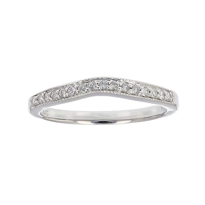 0.18 ctw Contour Milgrain Diamond Wedding Band in 14K White Gold