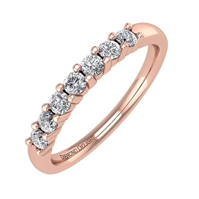 IGI Certified 10K Rose Gold 7 Stone Prong Set Wedding/Anniversary Diamond Band Ring (1/4 Carat)