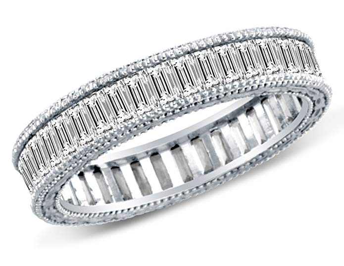 4mm Solid 14K White Gold Channel Invisible Set Baguette Highest Quality CZ Cubic Zirconia Eternity Anniversary or Wedding Ring Band (Available in sizes 5 , 6 , 7 & 8)