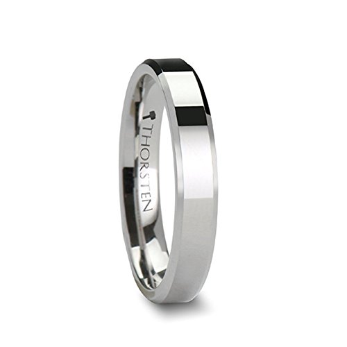 BELLISSIMA Ladies White Tungsten Wedding Band with Beveled Edges 4 mm - FREE Engraving