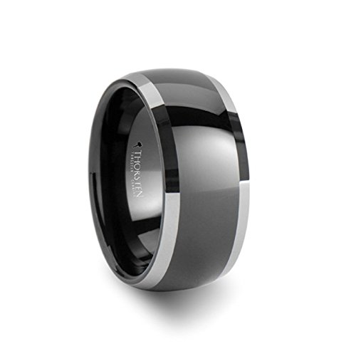 MEMPHIS Domed Black Tungsten Wedding Band with Polished Edges - 10mm - FREE Engraving