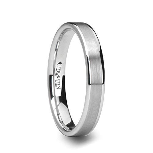 MONET Women's Flat Brushed Center White Tungsten Wedding Band - 4mm