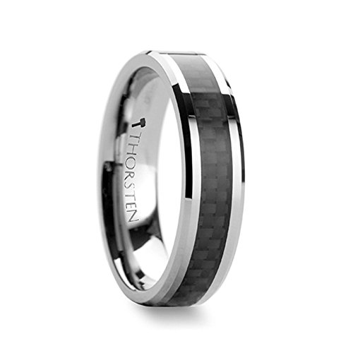 THORSTEN - MAXIMUS Black Carbon Fiber Inlay Tungsten Carbide Wedding Band - 6mm - FREE Engraving