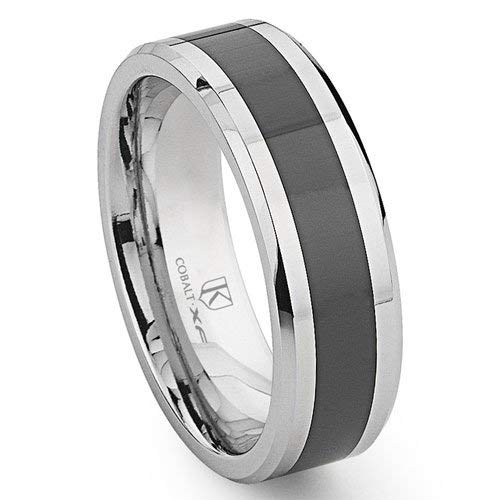 Cobalt XF Chrome 8MM Two Tone Beveled Wedding Band Ring