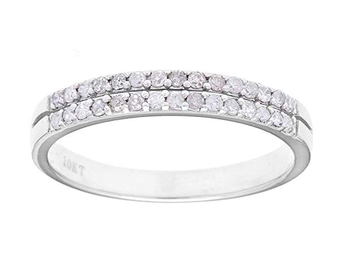 10k White Gold Double-Row Diamond Anniversary Wedding Band Ring (1/4 cttw, I-J Color, I2-I3 Clarity)