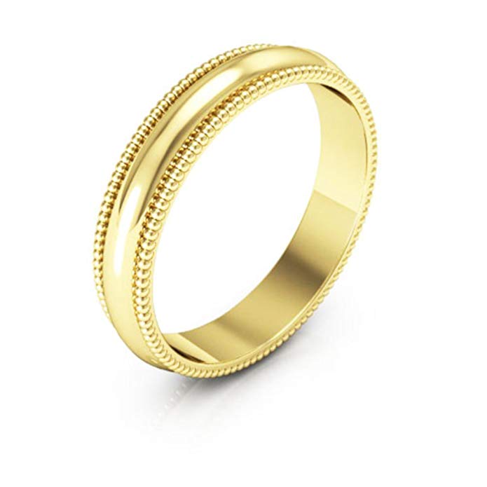 14K Yellow Gold men's and women's plain wedding bands 4mm Milgrain