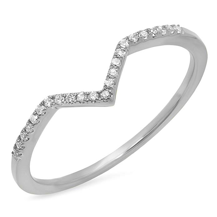 Dazzlingrock Collection 0.10 Carat (ctw) 10K Gold Round White Diamond Wedding Stackable Anniversary Guard Chevron Ring 1/10 CT