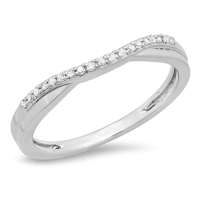 Dazzlingrock Collection 0.11 Carat (ctw) 10K Gold Round Cut White Topaz Ladies Anniversary Wedding Guard Contour Band