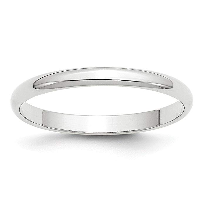 Solid 14k White Gold 2.5 mm Rounded Wedding Band Ring