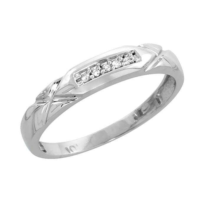 10k White Gold Diamond Engagement Ring Women 0.06 cttw Brilliant Cut 1/8 inch 3.5mm wide