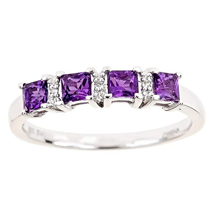 .58 Carat Princess Cut Amethyst & Diamond Ring Wedding Band