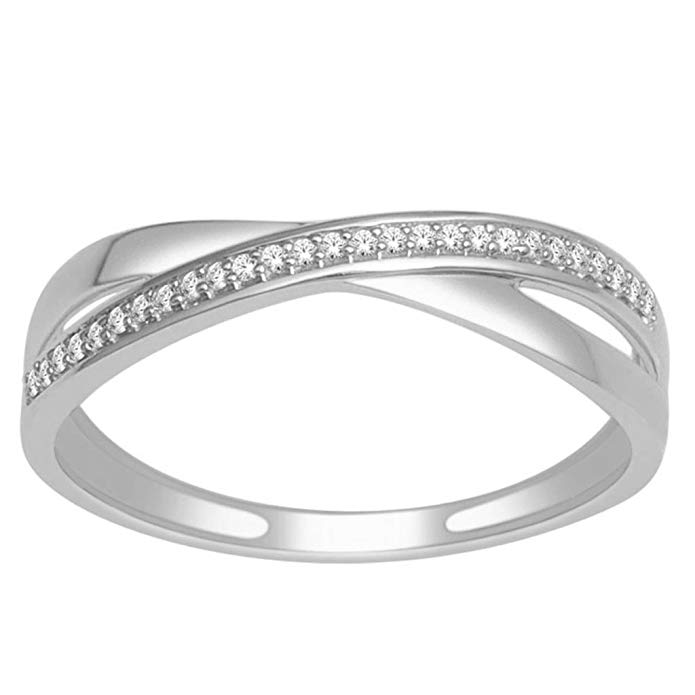 Midwest Jewellery Criss Cross Wedding Band Ring 10K Yellow Gold Or White Gold 0.07ctw Diamond Infinity Ring