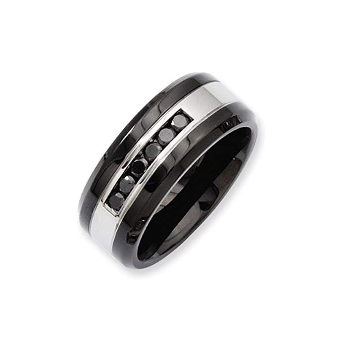 9mm Two Tone Stainless Steel & .24 Ctw Black Diamond Comfort Fit Band