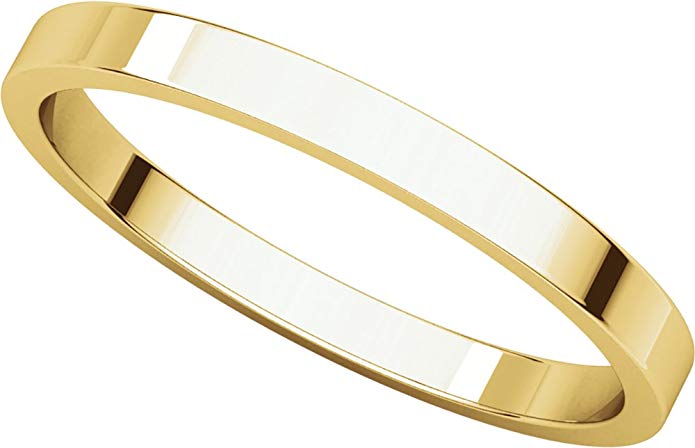 Womens 14K Yellow Gold, Flat Wedding Band 2MM