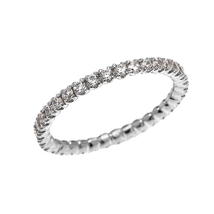 10k White Gold Dainty 1.5 Carat Cubic Zirconia Wedding Eternity Band