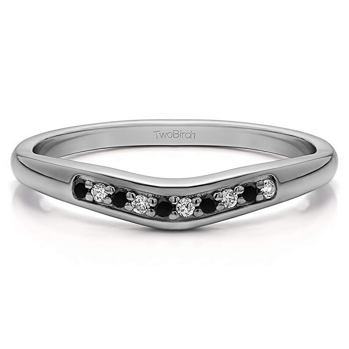 Black&White Diamonds (G-H,I1-I2) Delicate Contour Band In Silver(0.1Ct) Size 3 To 15 in 1/4 Size Interval