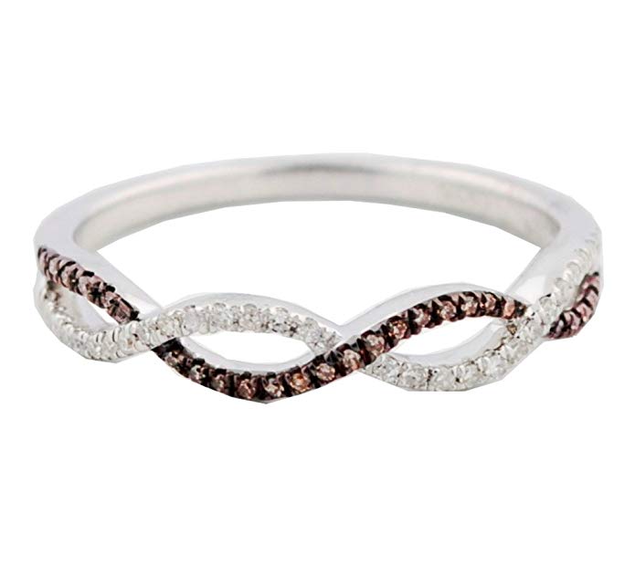 Midwest Jewellery Cognac and White Diamond Anniversary Wedding Band Twisted Infinity Ring Silver(i2/i3, I/j, 1/8ctw)