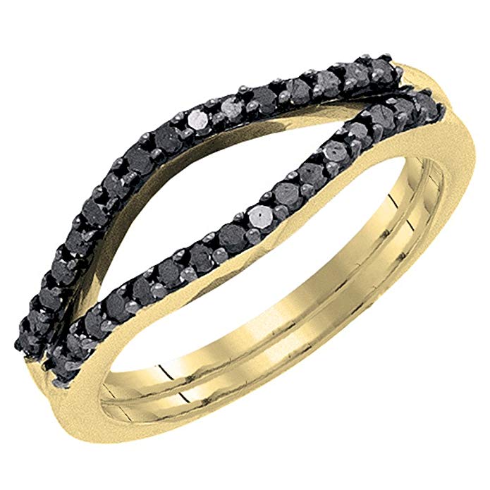 Dazzlingrock Collection 0.35 Carat (ctw) 10K Gold Round Black Diamond Ladies Anniversary Enhancer Guard Wedding Band 1/3 CT