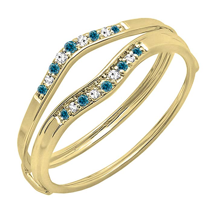 Dazzlingrock Collection 0.12 Carat (ctw) 10K Gold Round Blue & White Diamond Ladies Anniversary Enhancer Guard Wedding Band