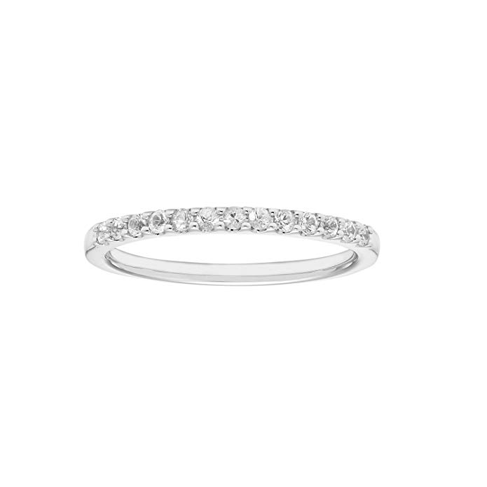 14K White Gold Genuine White Sapphire Stackable 2MM Wedding Anniversary Band Ring- April Birthstone