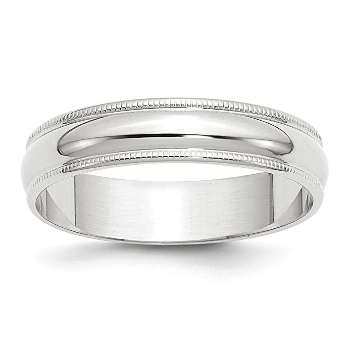 Solid 10k White Gold 5mm Milgrain Half Round Wedding Band