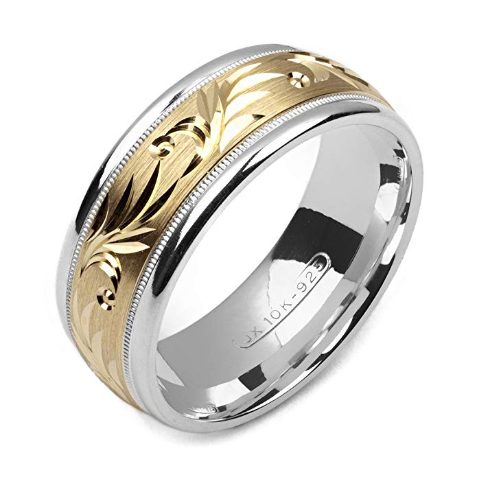 Alain Raphael 2 Tone Sterling Silver and 10k Yellow Gold 8 Millimeters Wide Wedding Band Ring