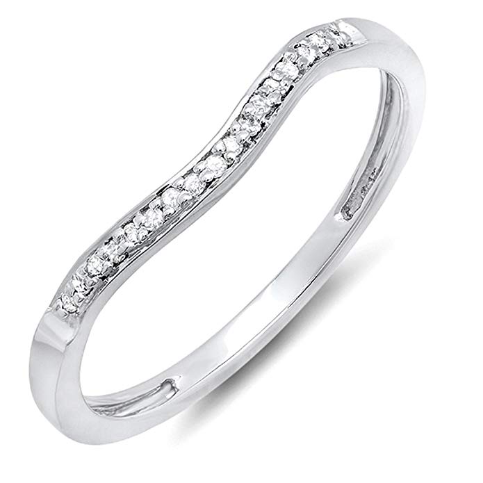 Dazzlingrock Collection 0.10 Carat (ctw) Sterling Silver Round Diamond Ladies Anniversary Wedding Band Guard Ring 1/10 CT