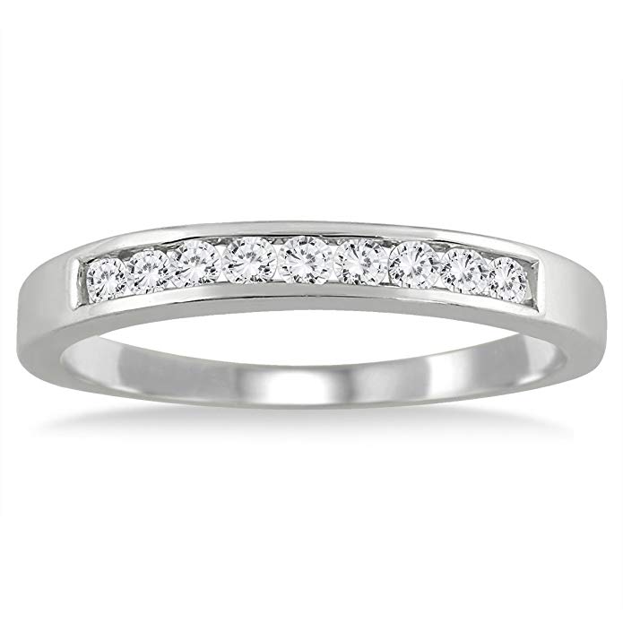 AGS Certified 1/4 Carat TW Channel Set Diamond Band in 10K White Gold (K-L Color, I2-I3 Clarity)