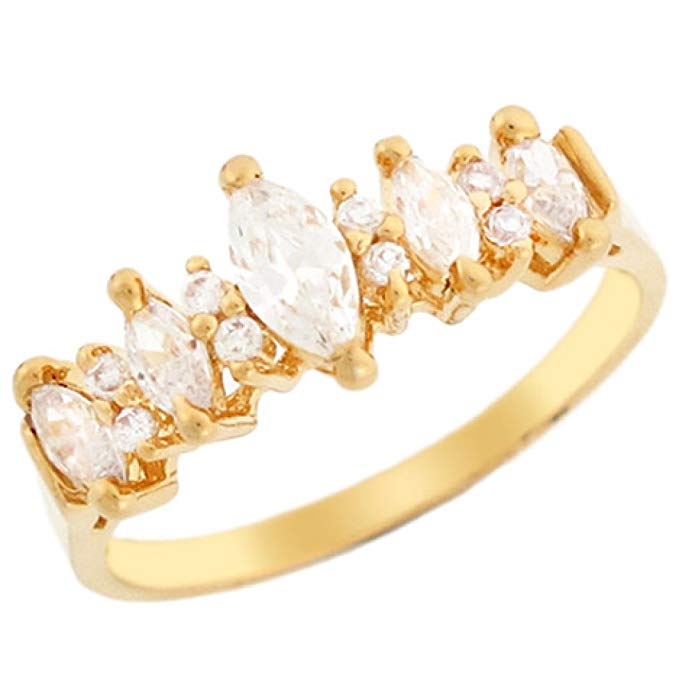 10k Yellow Gold Elegant Marquise and Round Shaped CZ Anniversary Ring