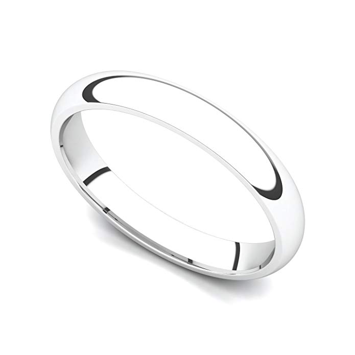 14k White Gold 3mm Classic Plain Comfort Fit Wedding Band Ring