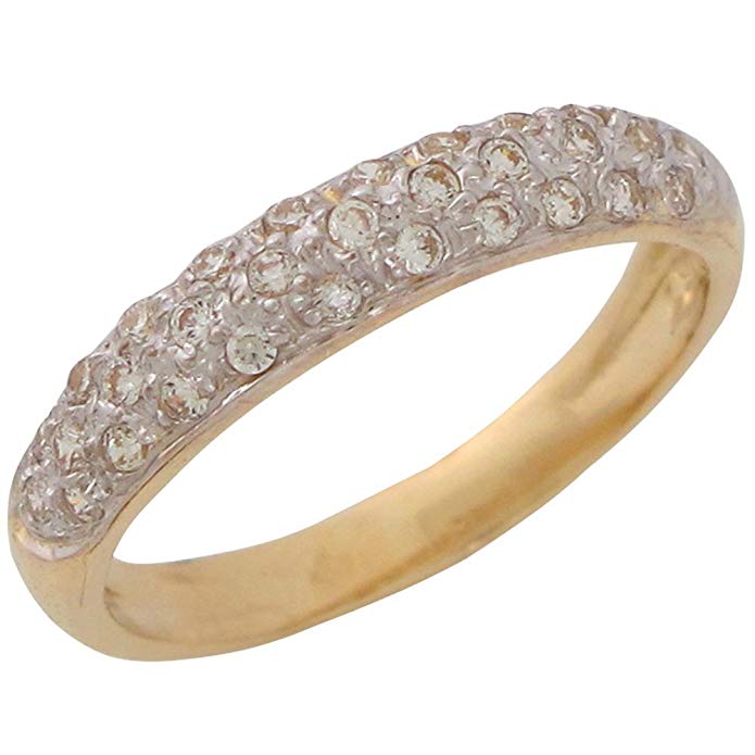 14k Two-Tone Gold Brilliant Pave Set White CZ Ladies High Polish Wedding Band