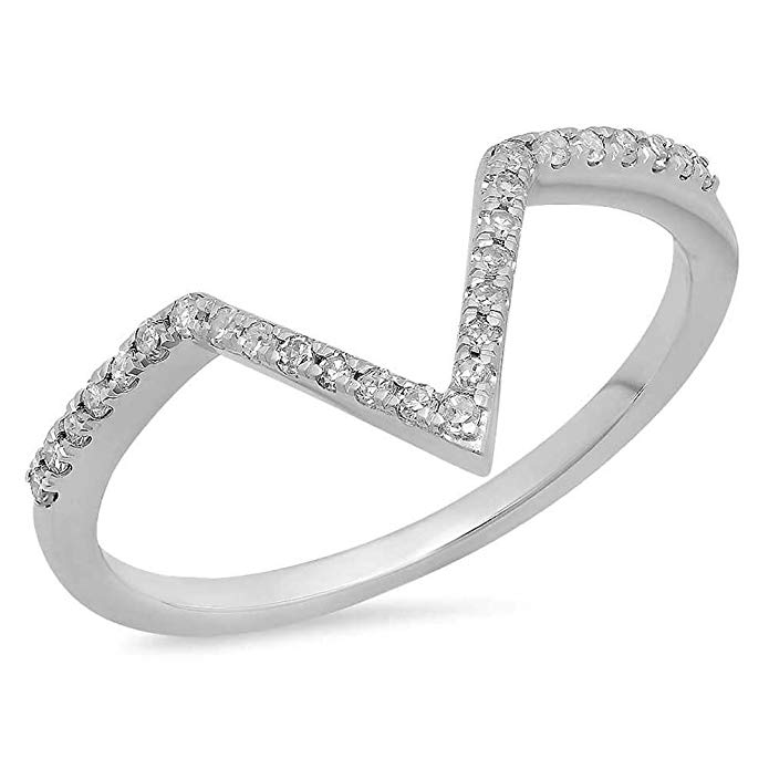 Dazzlingrock Collection 0.15 Carat (ctw) 14K Gold Round White Diamond Wedding Stackable Band Anniversary Guard Chevron Ring