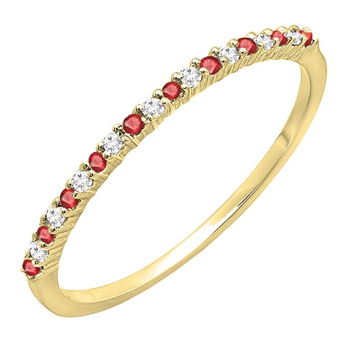 10K Gold Round Ruby & White Diamond Ladies Anniversary Wedding Stackable Ring